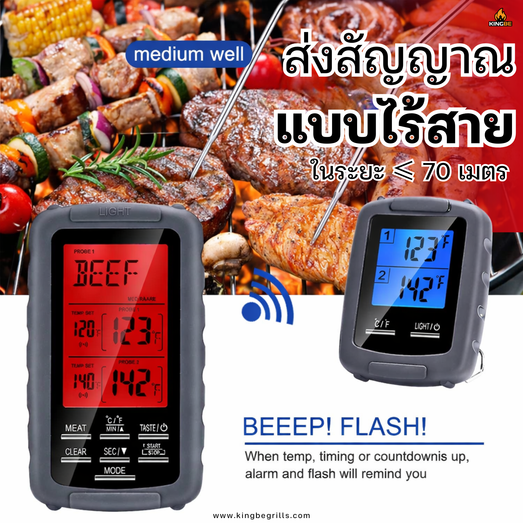 เทอร์โมมิเตอร์วัดอุณหภูมิเนื้อแบบไร้สาย KINGBE_7